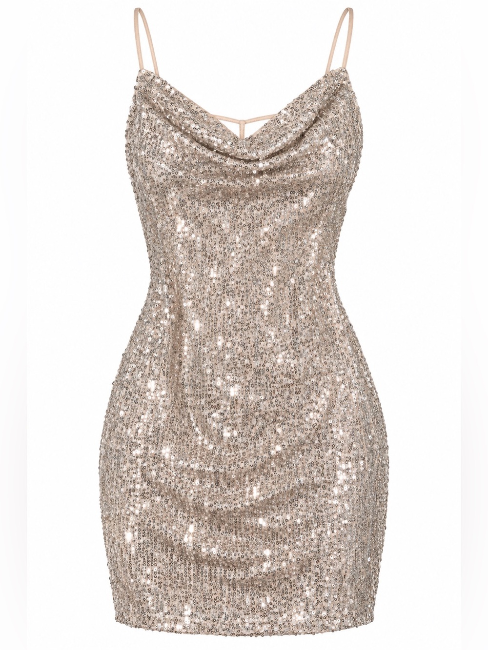 Champagne SequinCowl Neck Mini Dress